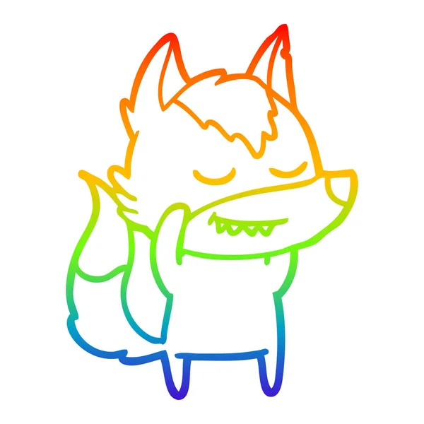 Arco iris gradiente línea dibujo amistoso dibujos animados lobo — Archivo Imágenes Vectoriales