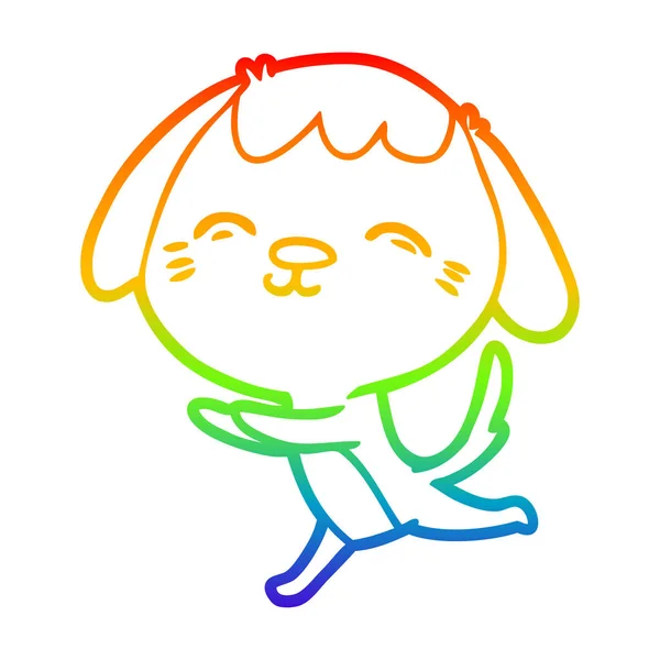 Rainbow gradient ligne dessin heureux chien dessin animé — Image vectorielle