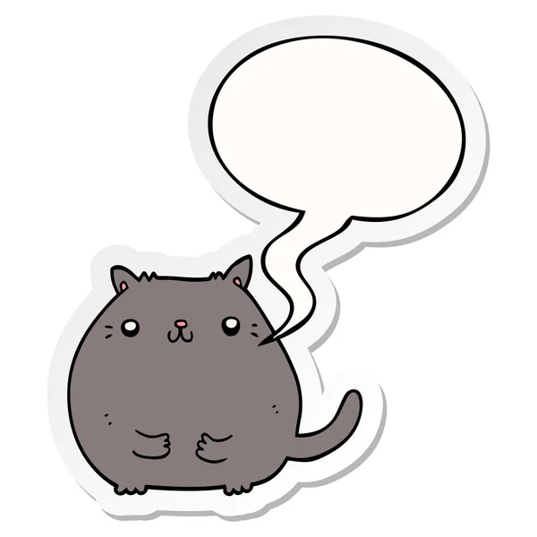 Cartoon cat and speech bubble sticker — Stock Vector