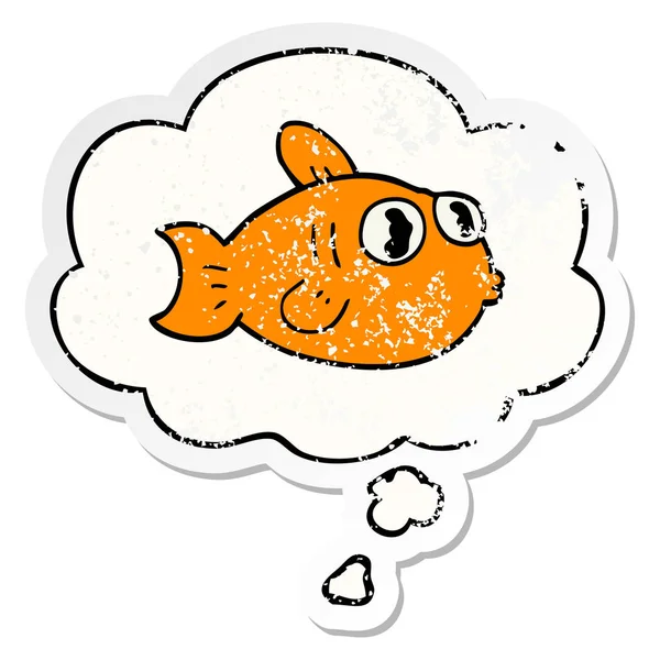 Καρτούν ψάρια και φούσκα σκέψης ως ένα ανήσυχος φοριέται αυτοκόλλητο — Διανυσματικό Αρχείο