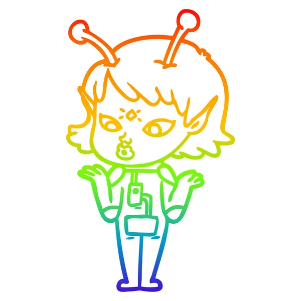 Arco-íris linha gradiente desenho muito cartoon menina alienígena —  Vetores de Stock