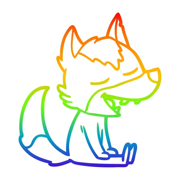 Regenboog gradiënt lijntekening cartoon Wolf lachen — Stockvector