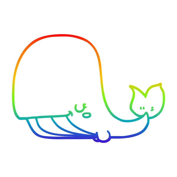 Regenbogen-Gradienten-Linie Zeichnung Karikatur Wal — Stockvektor