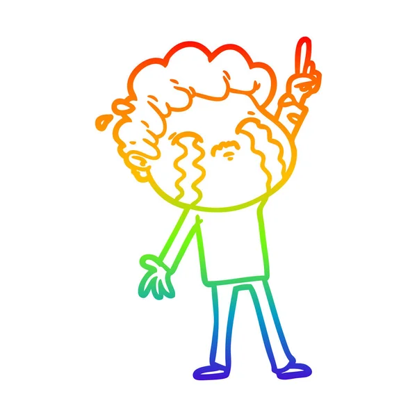 Regenboog gradiënt lijntekening cartoon man huilen — Stockvector
