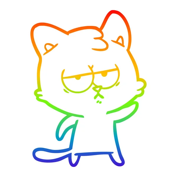 Regenboog gradiënt lijntekening vervelen cartoon kat — Stockvector