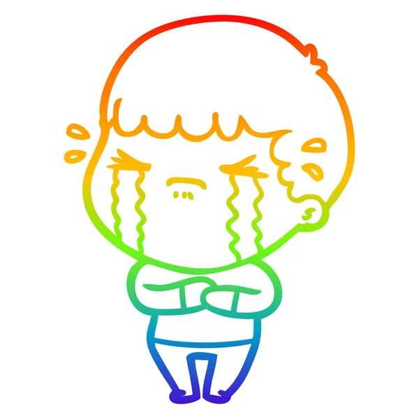Arco-íris linha gradiente desenho cartoon homem chorando — Vetor de Stock