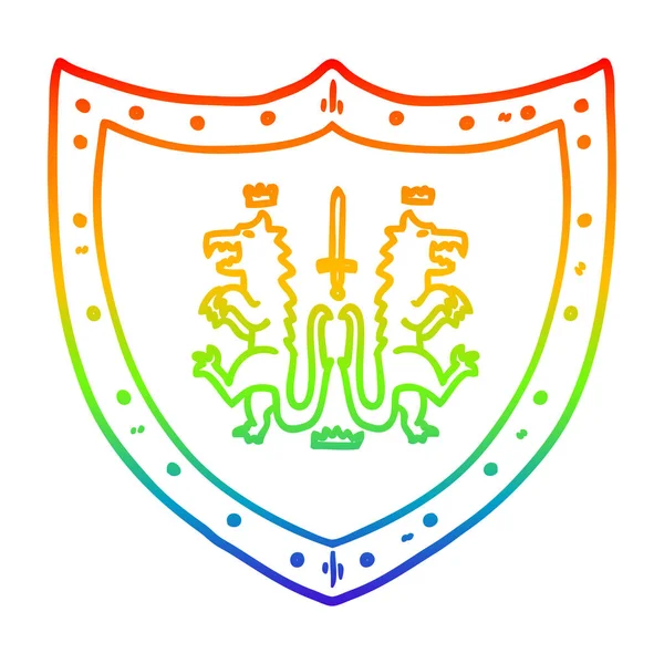 Arco iris gradiente línea dibujo dibujos animados escudo heráldico — Archivo Imágenes Vectoriales