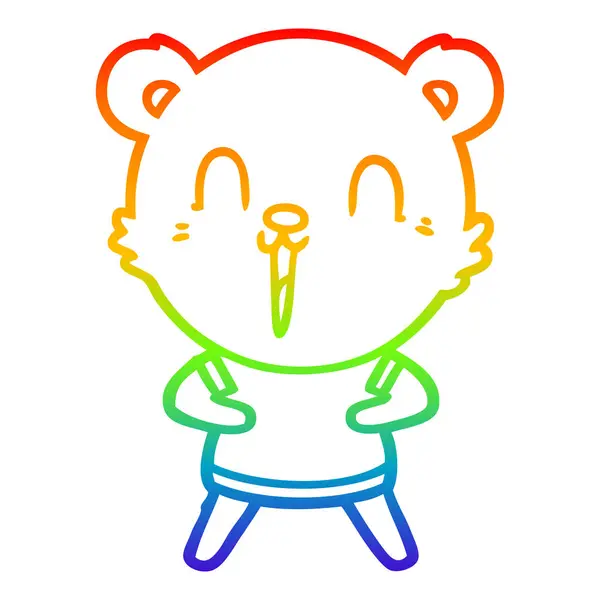 Rainbow gradient ligne dessin heureux ours dessin animé — Image vectorielle