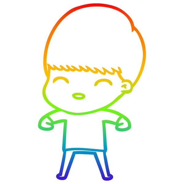 Rainbow gradient line drawing happy cartoon boy — Stock Vector