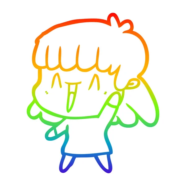 Arco iris gradiente línea dibujo dibujos animados feliz chica — Vector de stock