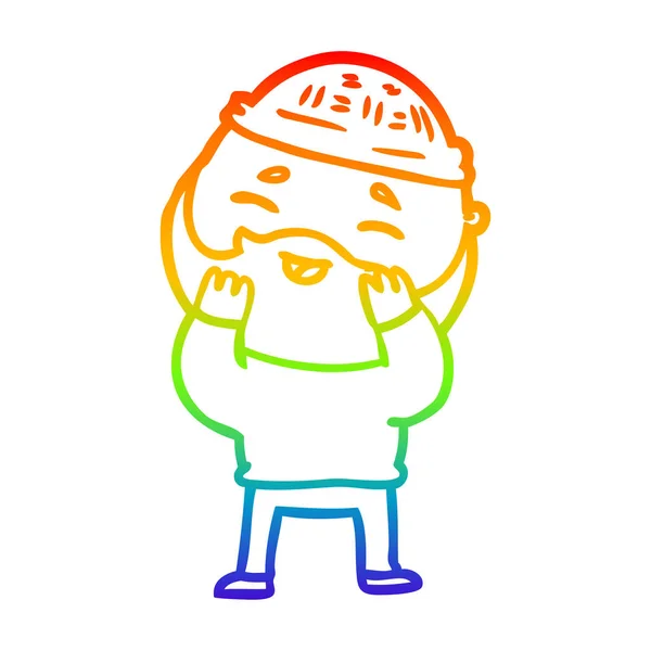 Rainbow gradient ligne dessin dessin animé heureux homme barbu — Image vectorielle