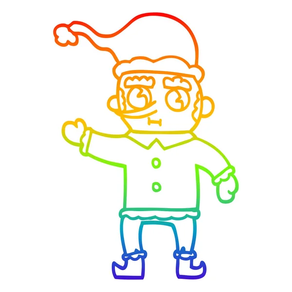 Arco iris gradiente línea dibujo dibujos animados Navidad elfo — Vector de stock