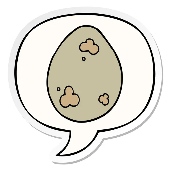 Cartoon egg and speech bubble sticker — Stock Vector