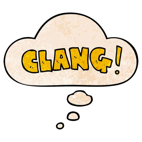 Cartoon woord clang en dacht bubble in grunge textuur patroon — Stockvector