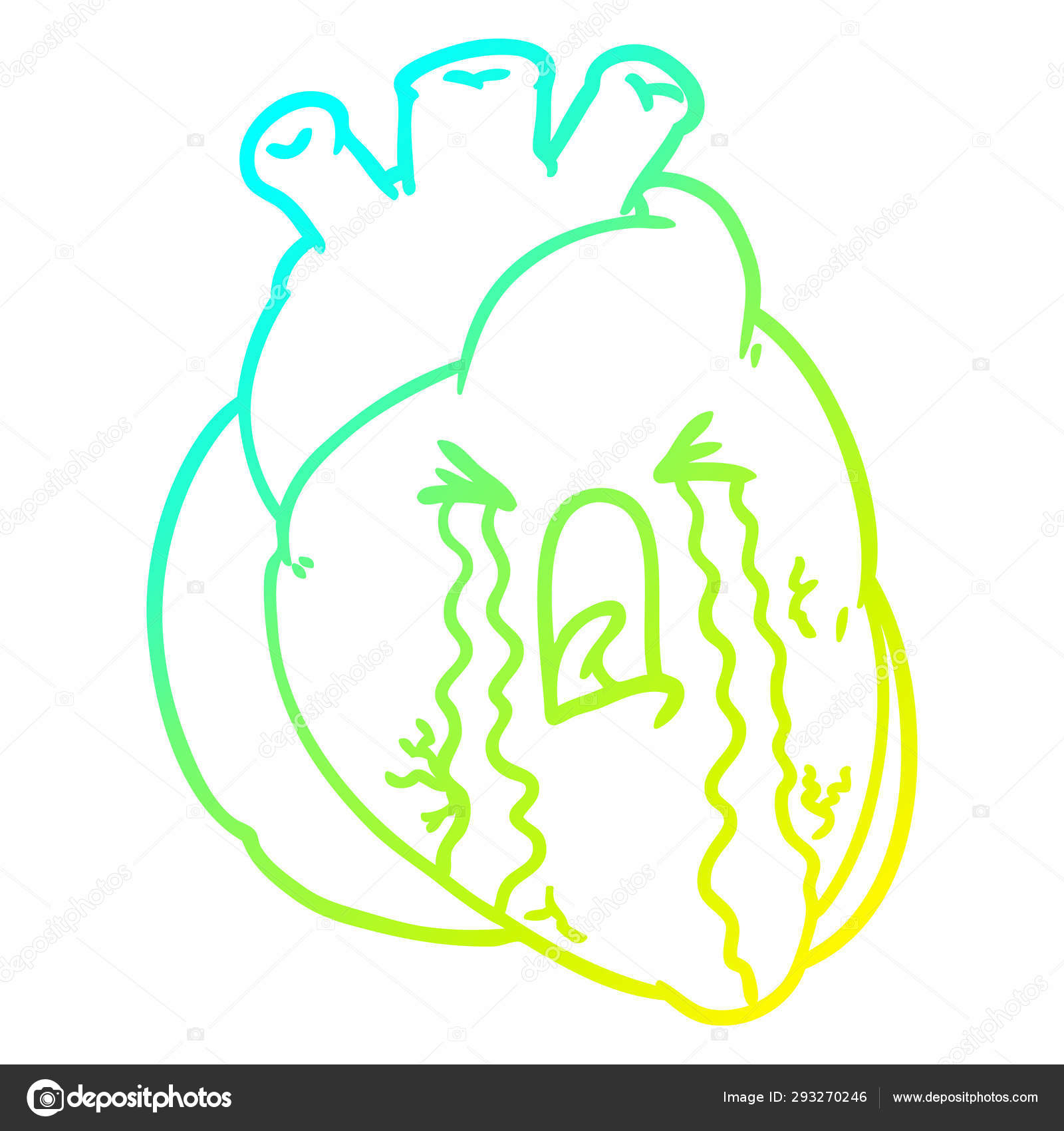 Cold Gradient Line Drawing Cartoon Heart Crying Vector Image By C Lineartestpilot Vector Stock