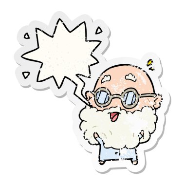 sevimli karikatür yaşlı adam ve konuşma balonu sıkıntılı stic şaşırttı