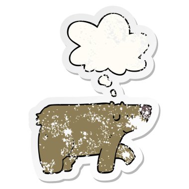 karikatür ayı ve sıkıntılı yıpranmış etiket olarak kabarcık düşünce