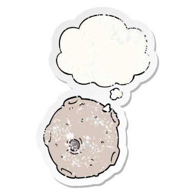 karikatür ay ve sıkıntılı yıpranmış etiket olarak kabarcık düşünce