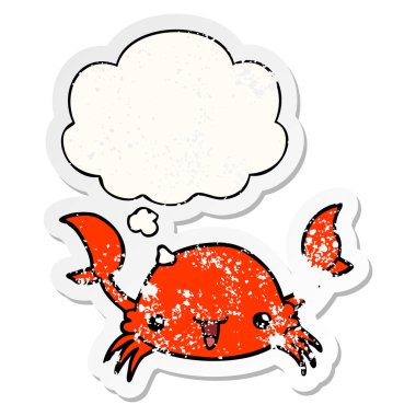 karikatür yengeç ve sıkıntılı yıpranmış etiket olarak kabarcık düşünce