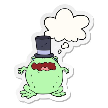 çizgi film kurbağa üst şapka giyen ve baskılı sti olarak kabarcık düşünce