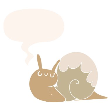 retro tarzında sevimli karikatür salyangoz ve konuşma balonu