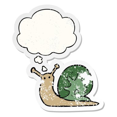 bir sıkıntılı yıpranmış etiket olarak karikatür salyangoz ve düşünce balonu