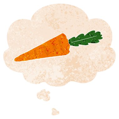 retro dokulu tarzında karikatür havuç ve düşünce balonu