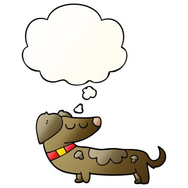 karikatür köpek ve pürüzsüz degrade tarzında kabarcık düşünce