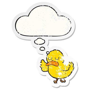 karikatür ördek ve sıkıntılı yıpranmış etiket olarak kabarcık düşünce