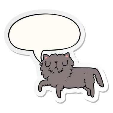 karikatür kedi ve konuşma kabarcık etiket