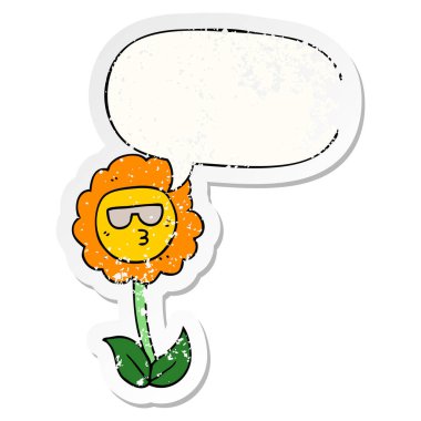 karikatür çiçek ve konuşma balonu sıkıntılı etiket