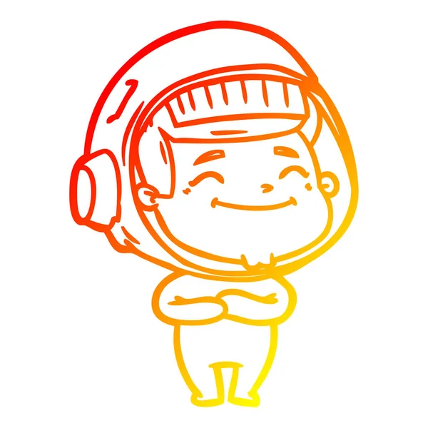 Línea de gradiente caliente dibujo feliz astronauta de dibujos animados — Archivo Imágenes Vectoriales