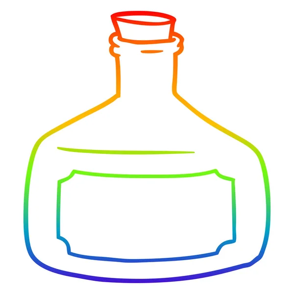 Línea de gradiente arco iris dibujo de la vieja botella de dibujos animados — Vector de stock