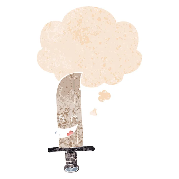 Desenho animado riso faca e pensamento bolha em retro texturizado styl — Vetor de Stock