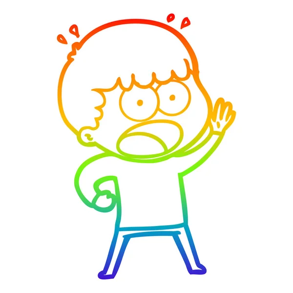 Rainbow gradient ligne dessin dessin animé choqué homme — Image vectorielle