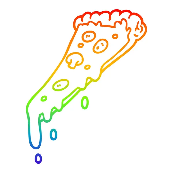 Regenbogen-Gradienten-Linie Zeichnung Cartoon-Pizza-Scheibe — Stockvektor