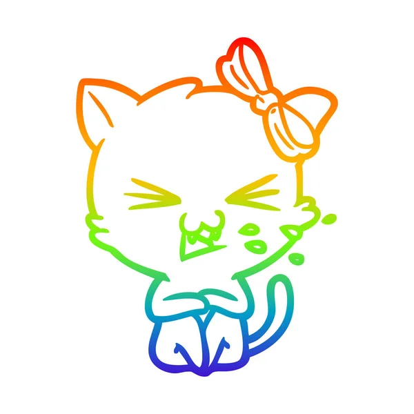 Arco-íris linha gradiente desenho desenho desenho animado gato — Vetor de Stock