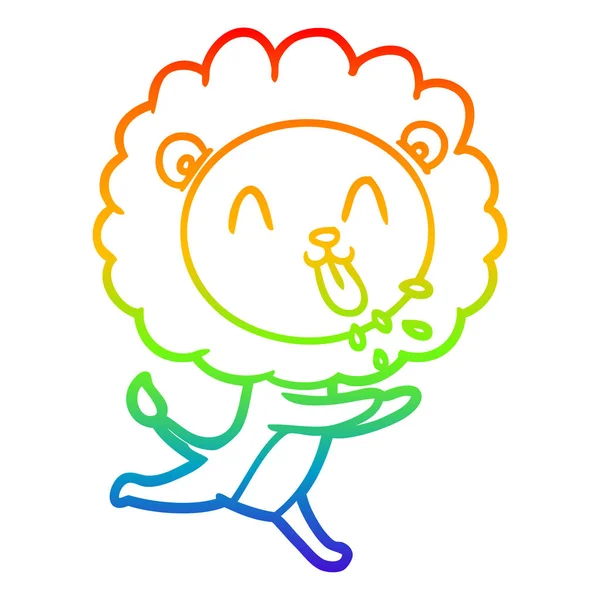 Rainbow gradient ligne dessin heureux dessin animé lion — Image vectorielle