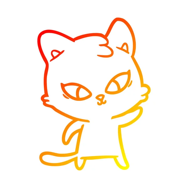 Varm gradient linje ritning söt tecknad katt — Stock vektor