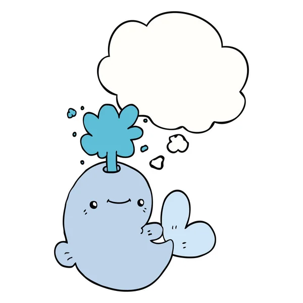 Cartoon walvis spouting water en gedachte Bubble — Stockvector