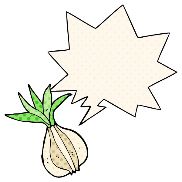Καρτούν κρεμμύδι και φούσκα ομιλίας σε στυλ κόμικ — Διανυσματικό Αρχείο