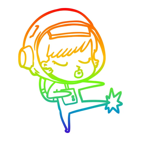 Arcobaleno gradiente linea disegno cartone animato grazioso astronauta ragazza kara — Vettoriale Stock