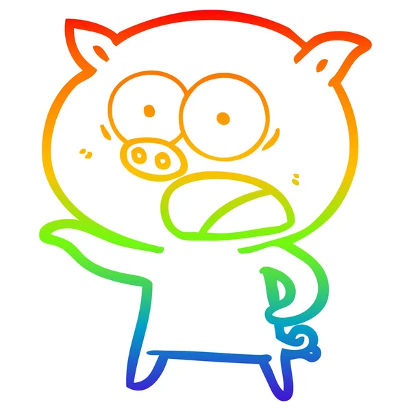 Rainbow gradient line drawing cartoon pig shouting — Stock Vector