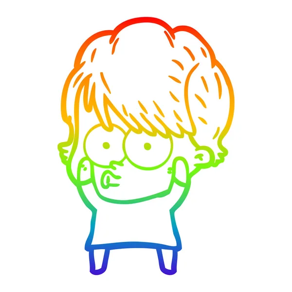 Arco iris gradiente línea dibujo dibujos animados mujer — Vector de stock