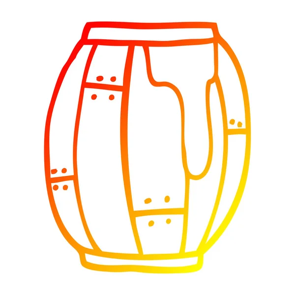 Línea de gradiente caliente dibujo barril de cerveza de dibujos animados — Vector de stock