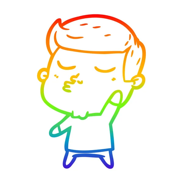 Rainbow gradient line drawing cartoon model guy pouting — Stock Vector