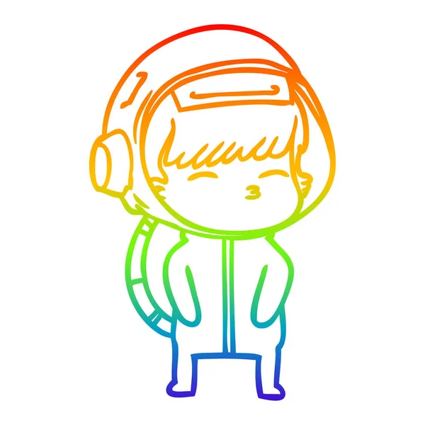 Linha gradiente arco-íris desenho cartoon astronauta curioso — Vetor de Stock