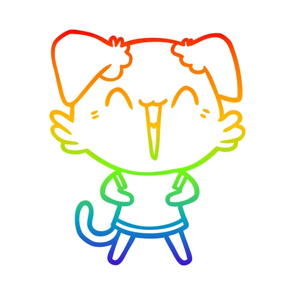 Arco iris gradiente línea dibujo feliz poco perro dibujos animados — Archivo Imágenes Vectoriales