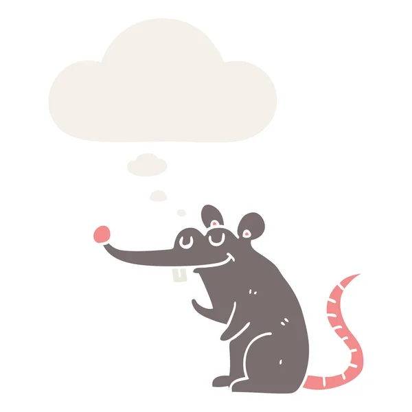 Cartoon rat en dacht bubble in retro stijl — Stockvector