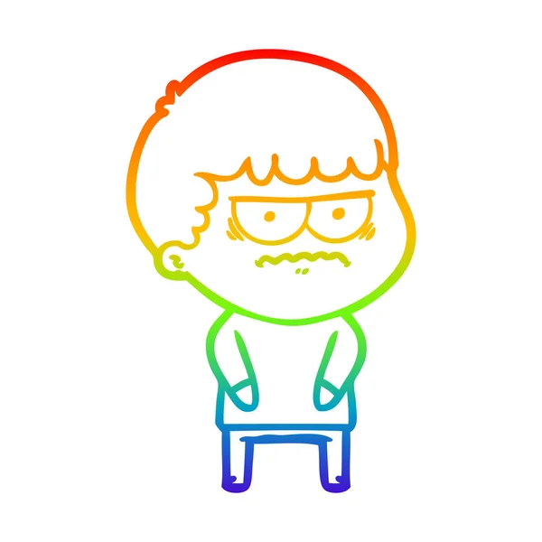 Rainbow gradient linje ritning Cartoon irriterad man — Stock vektor